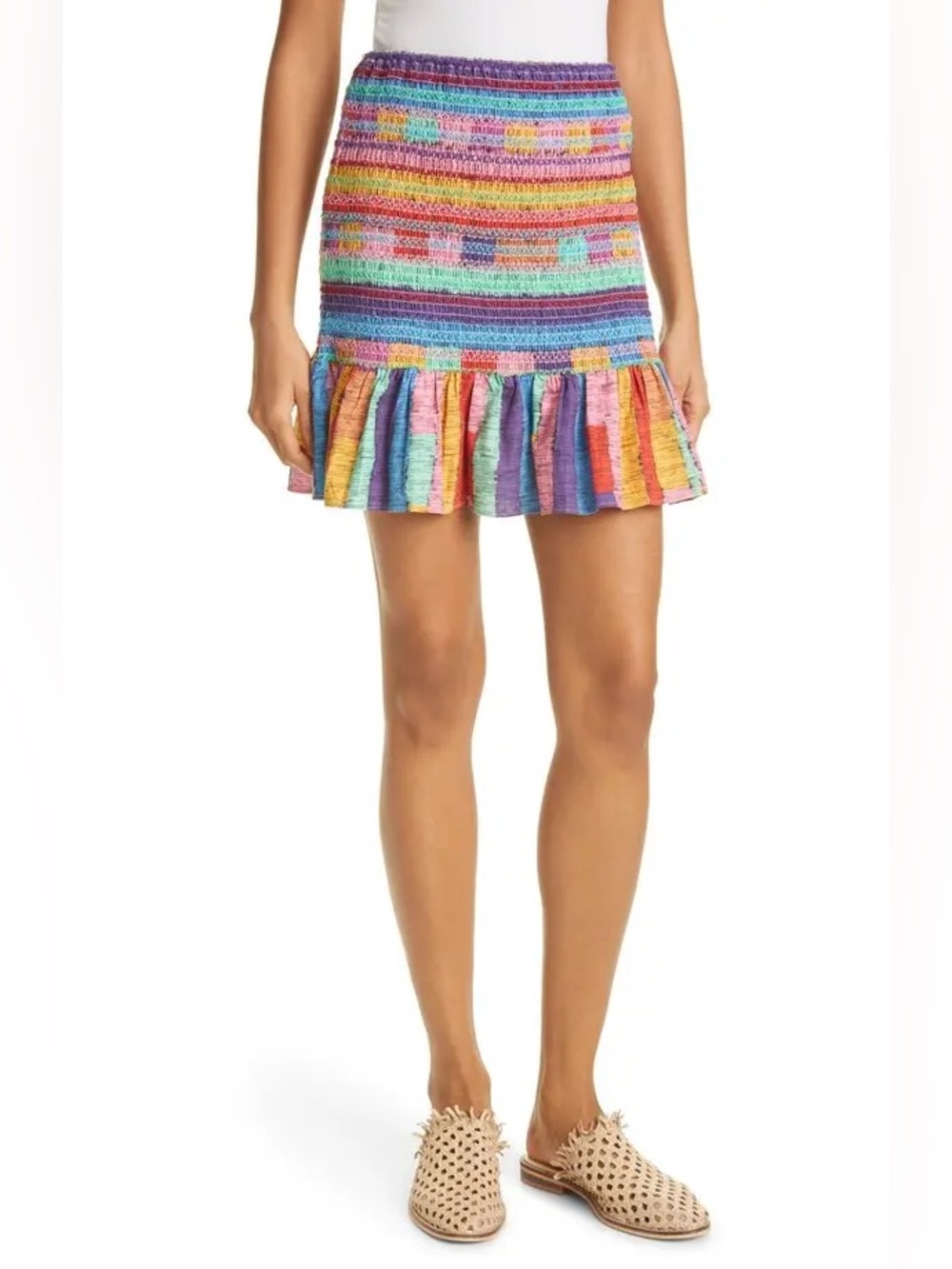 Farm Rio Embroidered Stripes Mini Skirt XS